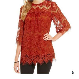 NEW Blu Pepper Eyelash Lace Top in Rust